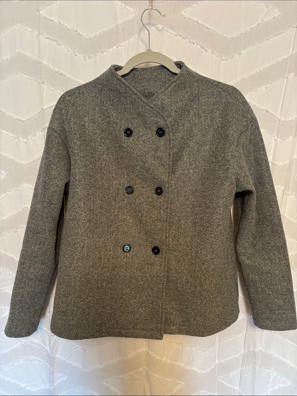 SHEIN Gray Double-Breasted Wool-like Blend Peacoat